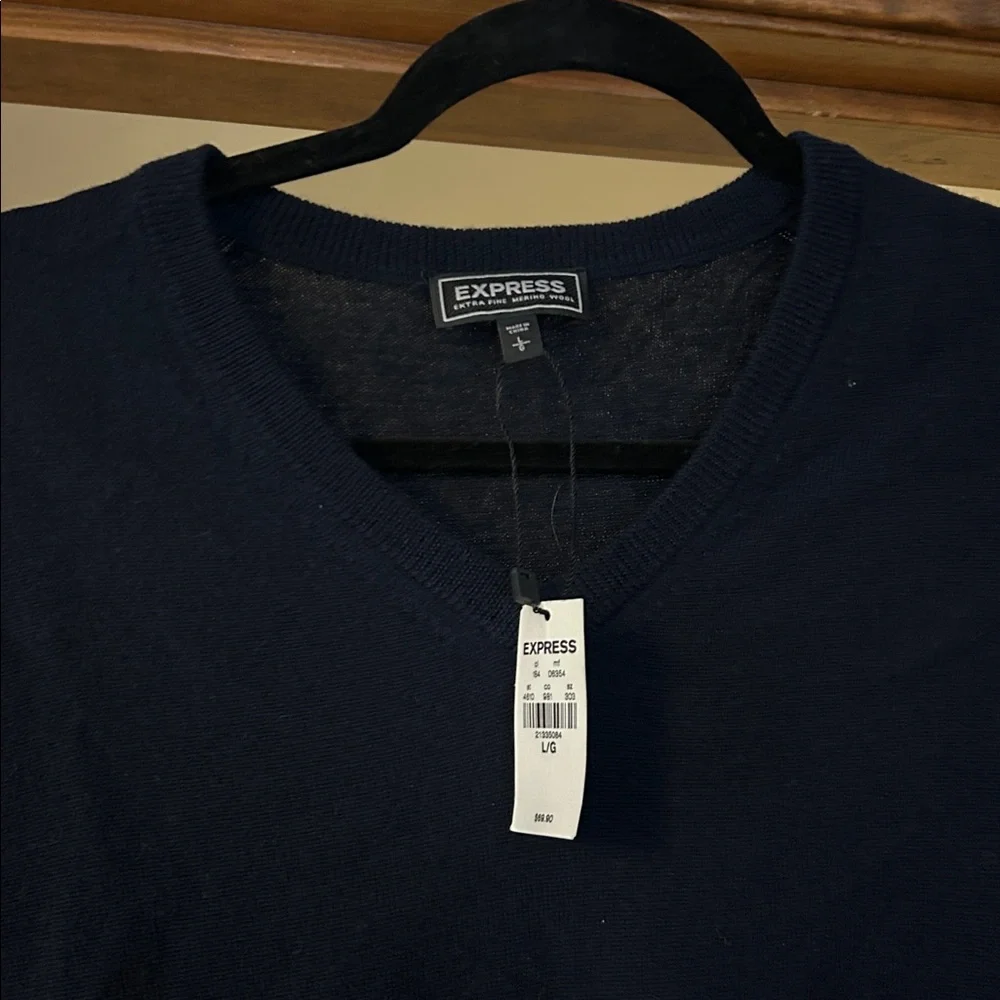 Express Men's Navy V-Neck Merino Wool Sweater, Large NWT